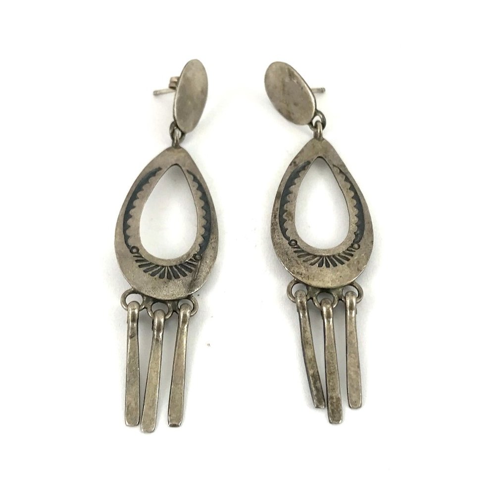 Sterling Silver 925 Vintage Designer Mike Platero Native Navajo Earrings